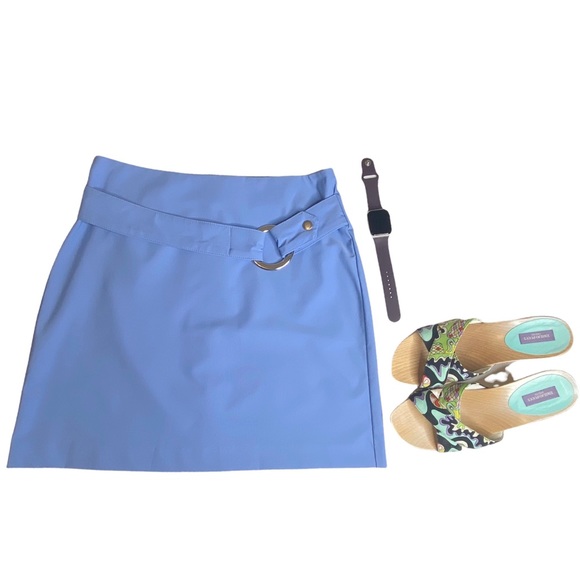 Cache Dresses & Skirts - Vintage 90’s: Cache ❤︎ Silver Belt Mini Skirt ❤︎ Cloud Baby Blue ❤︎ Size 4 ❤︎